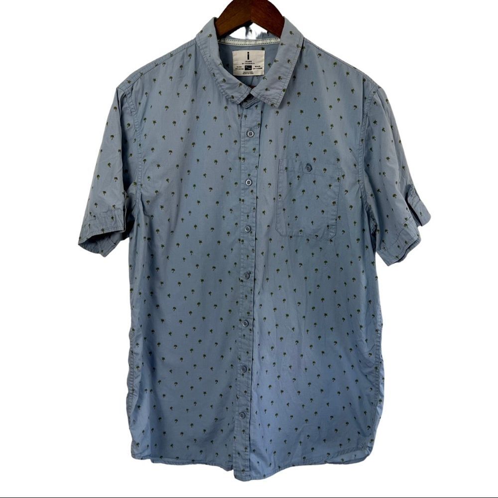 i Jeans by Buffalo Button Up Top Palm Trees Design Short Sleeves Men's Size XL